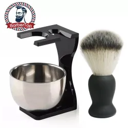Professionelt skægbarbersæt - børste - skål i rustfrit stål - med stativ