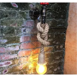 Industripipe - vintage vegglampe med hampetau