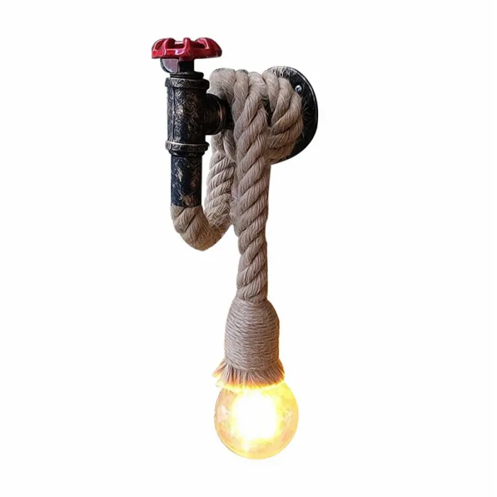 ApliquesPipa industrial - lámpara de pared vintage con cuerda de cáñamo