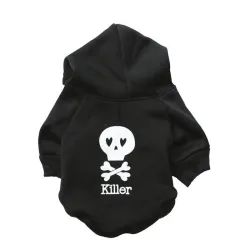 Warmer Hoodie - für Hunde / Katzen - Totenkopf bedruckt - KILLER-Schriftzug