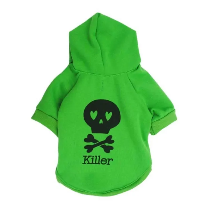 Warmer Hoodie - für Hunde / Katzen - Totenkopf bedruckt - KILLER-Schriftzug