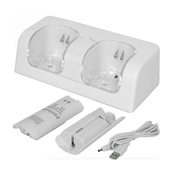 Wii Controller dobbel USB-lader med 2x 2800mAh batterier