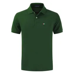 Kortärmad pikét-shirt - krage med knappar - bomull