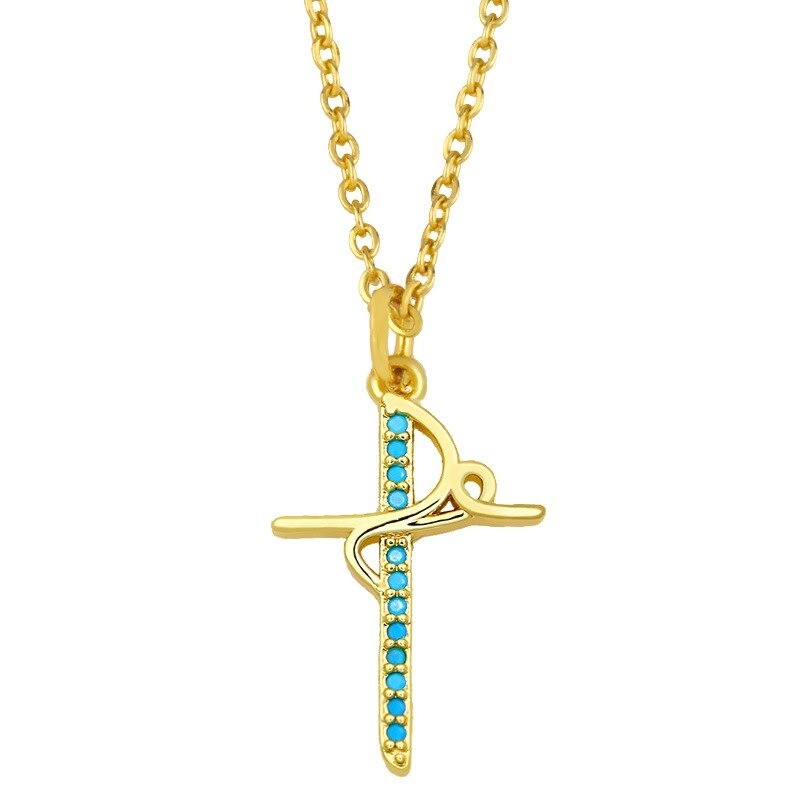 Retro Jesus / kors vedhæng - med halskæde - farverig krystal zirkon