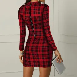 Sexy langermet minikjole - rutete design