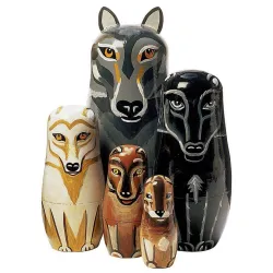 Handmålad trävarg - häckande dockor - Russian Matryoshka - 5 stycken