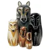 Håndmalt treulv - hekkende dukker - Russian Matryoshka - 5 stykker