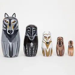 Hand painted wooden wolf - nesting dolls - Russian Matryoshka - 5 piecesToys