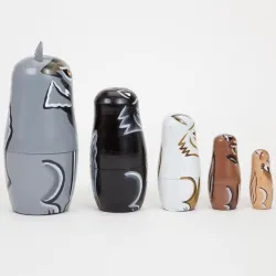 Hand painted wooden wolf - nesting dolls - Russian Matryoshka - 5 piecesToys