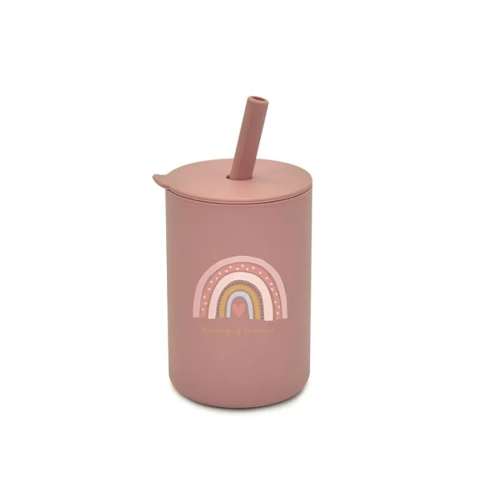 BebésVaso infantil de silicona - agua fría/caliente - con pajita - estanco - libre de BPA - animal print