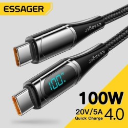 CablesEssager - Cable USB tipo C a USB C - Carga rápida PD - con pantalla digital - 100W / 5A