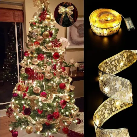 Ruban LED brodé - Décoration sapin de Noël - à piles