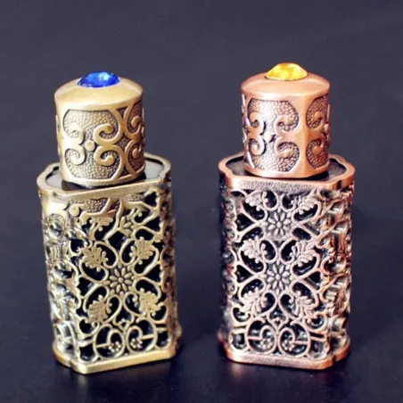 Bottiglia di profumo in metallo retrò - con cristallo - stile arabo - 3 ml