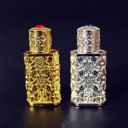 Flacon de parfum métal rétro - avec cristal - style arabe - 3ml