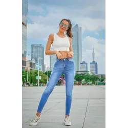 Bleistiftjeans mit hoher Taille - Stretch-Lycra - Slim
