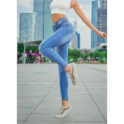 Bleistiftjeans mit hoher Taille - Stretch-Lycra - Slim