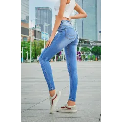 Bleistiftjeans mit hoher Taille - Stretch-Lycra - Slim
