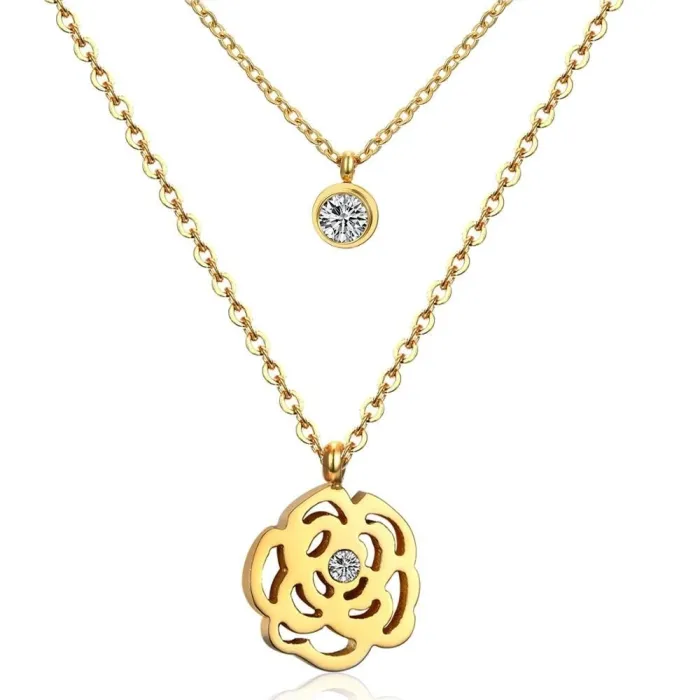 CollarCollar de cadena doble - colgante de flor / cristal