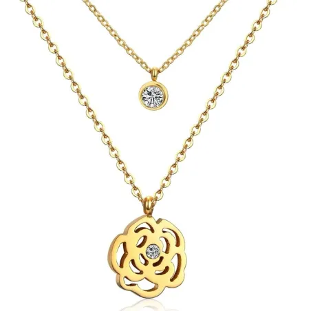 CollarCollar de cadena doble - colgante de flor / cristal