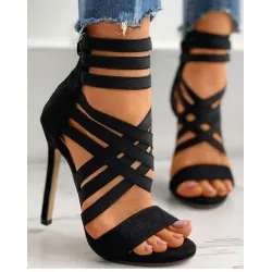 High-Heel-Pumps mit gekreuzten Streifen - knöchellang - Reißverschluss hinten