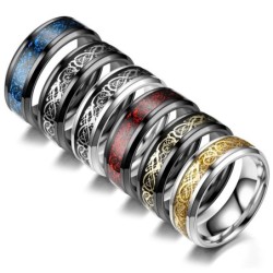 Elegant ring i rostfritt stål - drakmönster - unisex