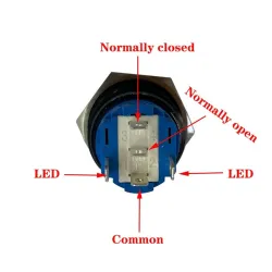 Musta painikekytkin LED - vedenpitävä - kiinteä itselukittuva - 12mm / 16mm / 19mm / 22mm - 5V / 12V / 220V