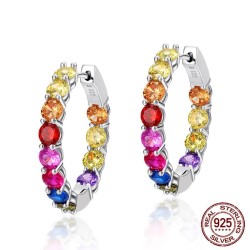 Boucles d'oreilles créoles élégantes - avec cristaux colorés - argent sterling 925