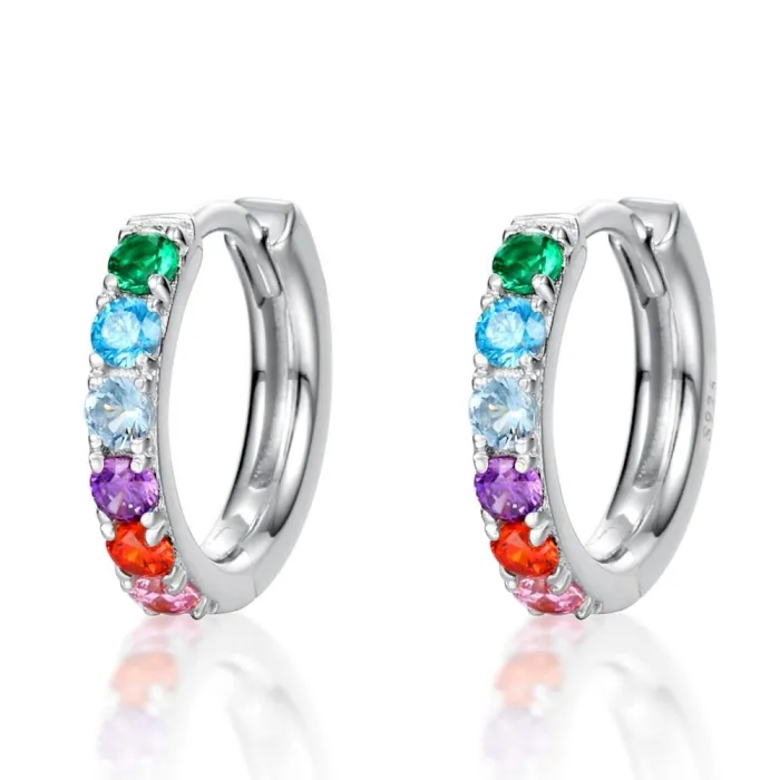 Elegante runde øredobber - fargerike krystaller - 925 sterling sølv