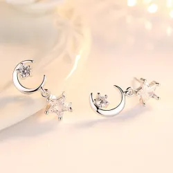 Star / moon asymmetric earrings - with crystalsEarrings