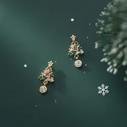 Fargerikt juletre i krystall - 925 sterling sølv øredobber