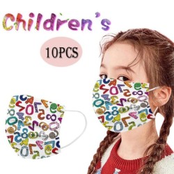 Máscara protetora para rosto / boca - 3 camadas - descartável - estampa de desenho animado - para crianças - 10 peças