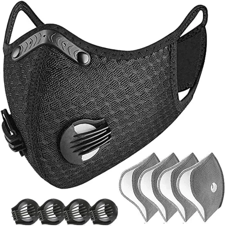 Skyddande ansiktsmask - vind-/dammtät - PM25 aktivt kolfilter - dubbel luftventil