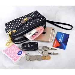 Small clutch bag - triple zipper - wrist strap - dots patternBags