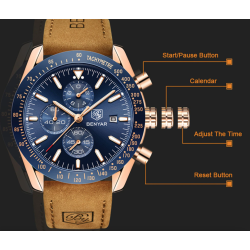 BENYAR - relógio Quartz esportivo - à prova d'água - pulseira de couro