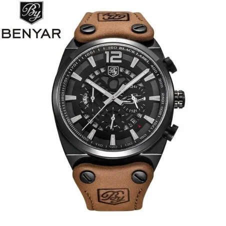 BENYAR - sports quartz ur - vandtæt - læderrem