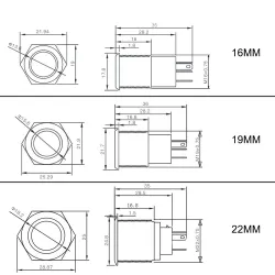 InterruptoresPulsador metálico - LED bicolor - estanco - rearme momentáneo - 12V - 220V - 199mm - 22mm