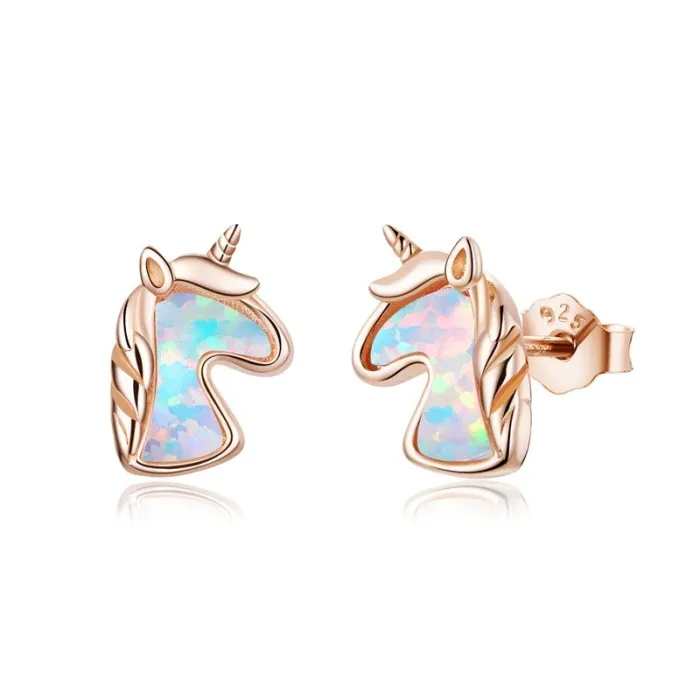 Einhorn-Ohrringe - blauer Opal - 925er Sterlingsilber