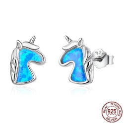 Boucles d'oreilles licorne - opale bleue - argent 925