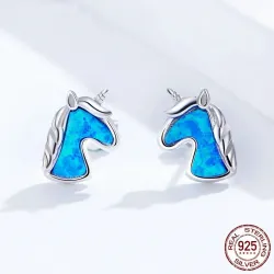 Boucles d'oreilles licorne - opale bleue - argent 925