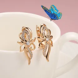 Elegante øredobber i rosa gull - krystallblomst