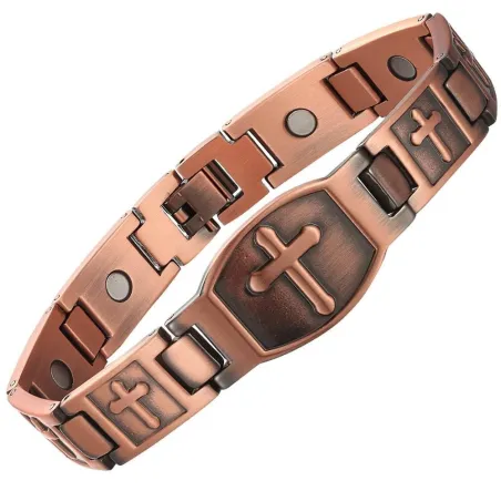 Bracciale magnetico in rame - design a croce