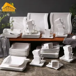 Elegant servis - middagsset i vitt porslin - koppar - fat - tallrikar