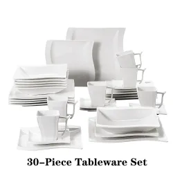 Elegant servise - middagssett i hvitt porselen - kopper - fat - tallerkener