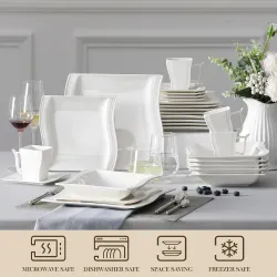 Elegant servis - middagsset i vitt porslin - koppar - fat - tallrikar