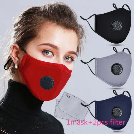 Skyddande ansikts-/munmask - PM25 aktivt kolfilter - luftventil - återanvändbar