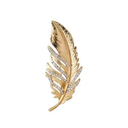 Golden feather brooch - with crystalsBrooches