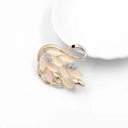 Broche cygne doré - cristaux / opale
