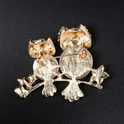 Broszka z podwójną sową - opal / kryształyBroszki