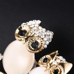 Broche double chouette - opale / cristaux
