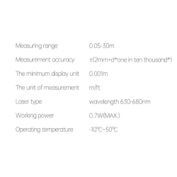 ÓpticaTelémetro láser inteligente - cinta métrica - medidor de distancia - pantalla OLED - control de aplicaciones - 30 M